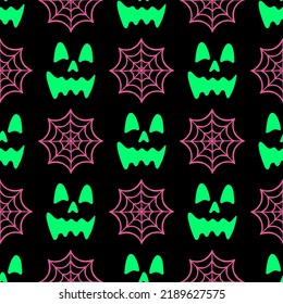 Halloween holiday seamless pattern in bright colors. Halloween holiday seamless pattern background. Vector illustration for fabric and gift wrap paper design.