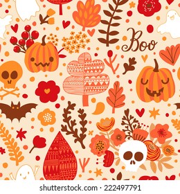 Halloween holiday seamless pattern in bright colors