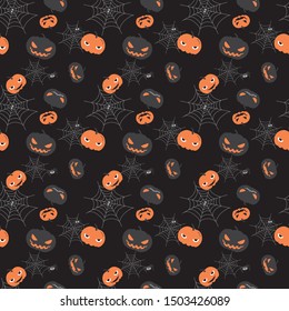 Halloween holiday, seamless pattern design. Vector illustration.