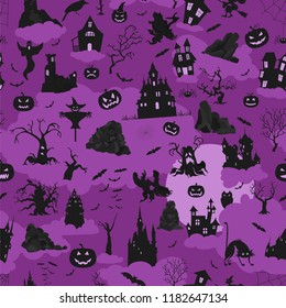 Halloween holiday seamless pattern. Flat design. Vector illustration