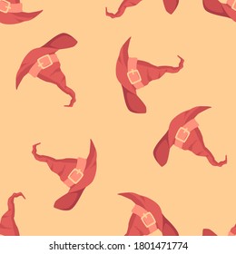 Halloween holiday seamless pattern texture with witch hats, flat vector illustration. Wrapping or wallpaper repeatable texture design in orange and red tints.