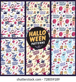 Halloween Holiday Seamless Patterns Background. Isolated artwork object. Suitable for and any print media.