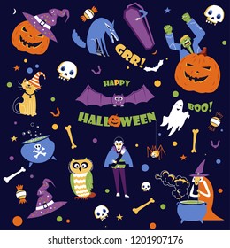 Halloween holiday, seasonal event of autumn fall symbols