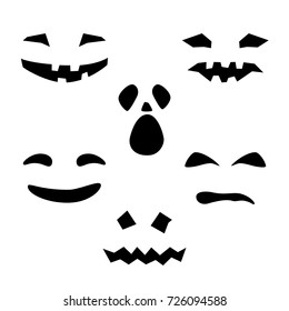 Halloween Holiday, Silhouette of Scary Smug Smiles and Eyes for Pumpkin on White Background, Vector Illustration