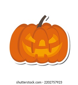 Halloween Holiday Sticker With Shadow Element. Pumpkin Over White Background for Creating Halloween Designs.  Vector illustration.