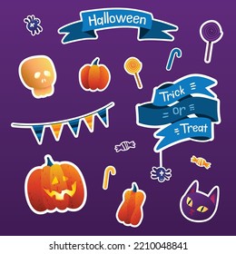 Halloween - holiday stickers set. Pumpkins, candies and other elements for the Halloween celebration.