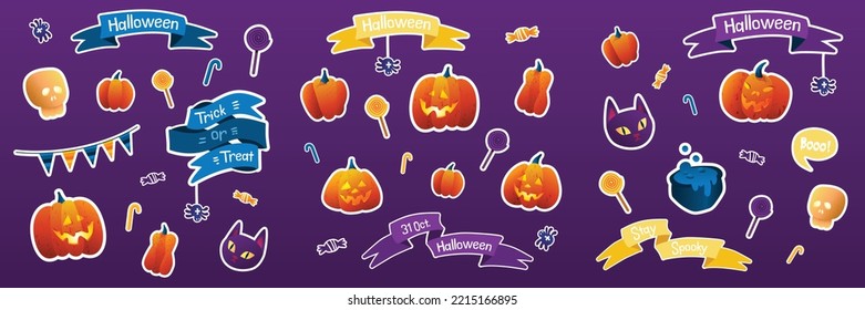 Halloween - holiday stickers set. Pumpkins, candies and other elements for the Halloween celebration.