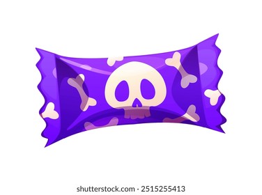 Halloween holiday sweet candy caramel or monster dessert, vector cartoon icon. Halloween horror night holiday and trick or treat party sweet candy caramel with zombie skull bones zombie pastry sweets