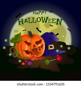 Halloween holiday symbol. Orange pumpkin vector illustration. 