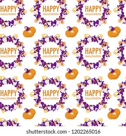 Halloween holiday symbols of autumn event seamless pattern vector.