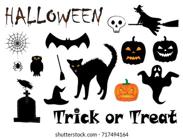 halloween holiday symbols collection isolated on the white background