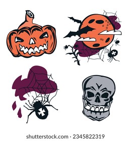 Halloween holiday symbols or icons set. Halloween banners and stickers collection flat vector illustration isolated on background.