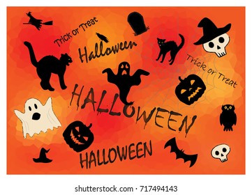 halloween holiday symbols on the orange background horizontal