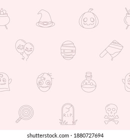 Halloween holiday - Vector background (seamless pattern) of pumpkin, ghost, bat, spider, skull, cat and others for graphic design