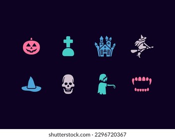 Halloween holiday vector icon set. Trick o Treat party cute spooky signs.