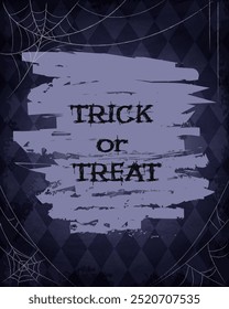 Halloween Feiertage, Vektorgrafik, diamantförmiger Wandhintergrund mit Spinnennetz und leerem Grunge-Banner