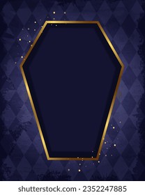 Halloween holiday vector illustration purple diamond-shaped wall background with golden coffin frame 