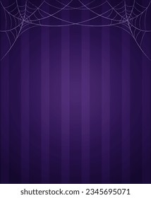 Halloween holiday vector illustration striped purple wall background with spider web