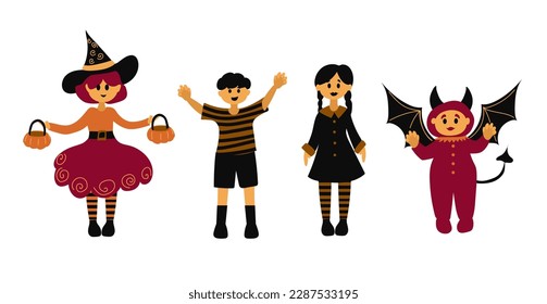 Halloween holidays cartoon character. Cute kids. Vector isolated set