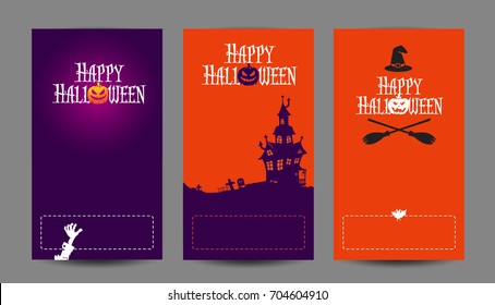 Halloween Holidays design templates. Place for text. Simple composition with silhouettes in traditional colors and text Happy Halloween.