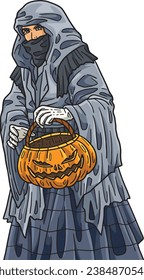 Halloween Hooded Traveler Cartoon Colored Clipart 