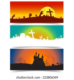 Halloween horizontal banner 3 design,Vector holiday background
