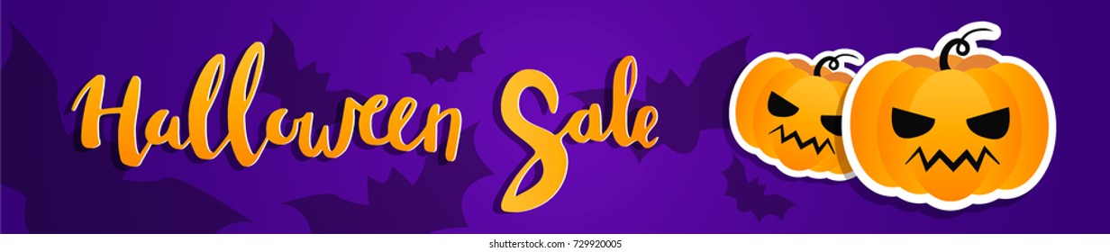 Halloween Horizontal Banners or Flyers. Halloween Party Invitation with Flat Icons. Place for Your Text Message. Lettering.