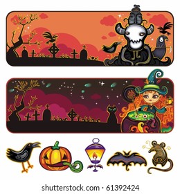 Halloween horizontal cartoon banners 1