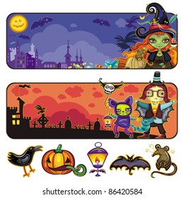 Halloween horizontal cartoon banners 2