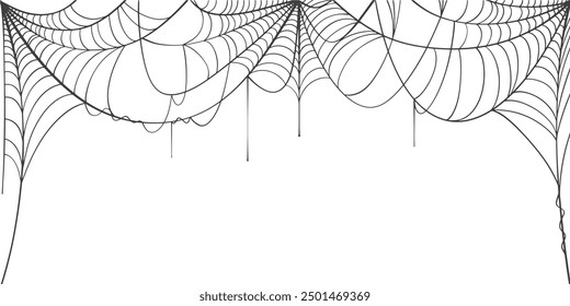 Halloween horizontal frame black cobweb on transparent background ilustration vector. Halloween concept