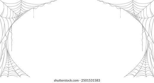 Halloween horizontal frame black cobweb on transparent background ilustration vector. Halloween concept