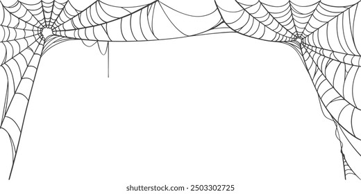 Halloween horizontal frame black cobweb on transparent background ilustration vector. Halloween concept	