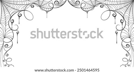 Halloween horizontal frame black cobweb on transparent background ilustration vector. Halloween concept