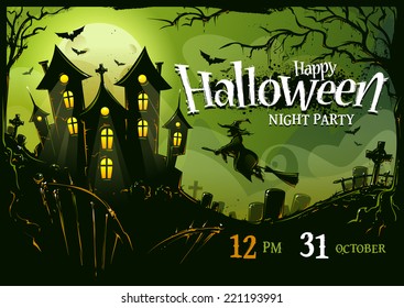 Halloween horizontal poster design template. Vector illustration.