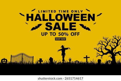 Halloween Horizontal Sale discount, Shop Now Banner. Email marketing web banner for limited time.
