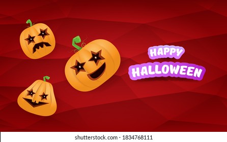 Halloween Horizontaler Webbanner oder Poster mit Halloween-Kürbis-Gang einzeln auf rotem Hintergrund. Funky kids Halloween Konzepthintergrund mit Grußtext