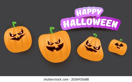 Afiche o afiche de la web horizontal de Halloween con la banda de calabazas aterradoras aisladas en fondo gris. Fondo conceptual de Halloween para niños divertidos con texto de bienvenida