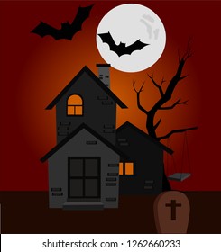 halloween horror background with haunted house and bats vector
