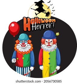 Halloween Horror badge with two creepy clowns illustration