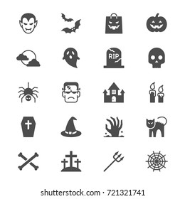 Halloween and horror flat icon set for spooky celebration and decorations