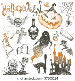 Halloween and horror hand drawn set