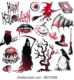 Halloween and horror hand drawn set