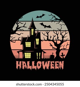 Halloween Horror Haunted House  T shirt Design