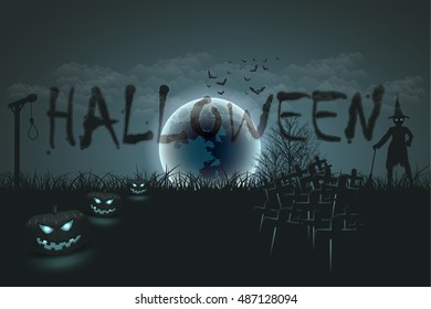 Halloween Horror Landscape - Optional Party, Events, Advertising, Announcement Vector Template