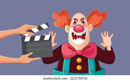 
Halloween Horror Movie with Scary Clown Vector Cartoon Illustration. Spooky film depicting true crime subjects on television
