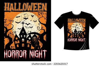 Halloween Horror Night - Halloween T-Shirt design template. Happy Halloween t-shirt design template easy to print all-purpose for men, women, and children