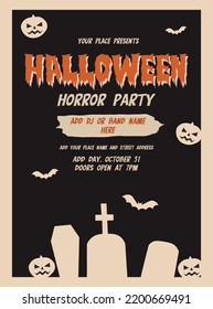 Halloween horror party poster flyer or social media post template design