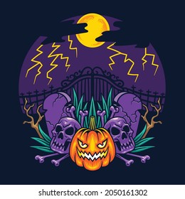 halloween horror poster background design skull pumpkin creepy vector