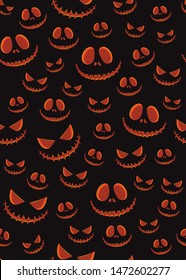 Halloween horror pumpkin jack-o lantern seamless pattern on black background. creepy halloween pumpkin pattern background. Halloween theme design vector illustration