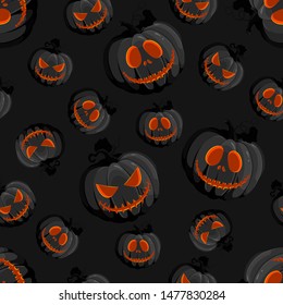 Halloween horror pumpkin jack-o lantern seamless pattern on black background. creepy halloween pumpkin pattern background. Halloween theme design vector illustration